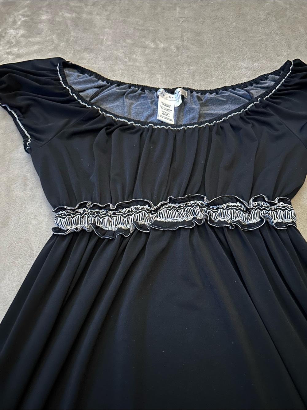 Max Studio Black Midi Dress with White Border Pattern Size M - Picture 3 of 5